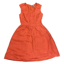 J Crew Linen Dress Womens Size 0 Orange Sleeveless Lined Fit Flare