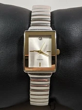 Silver Tone Rectangle Case Diamond Stainless Steel Stretch Band Watch 