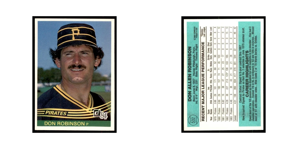 Don Robinson 1984 Donruss #532 Pittsburgh Pirates Baseball Card NM - Image 3 of 3