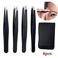 Pro Set 4Pcs Stainless Steel Eyebrow Tweezers with Travel Case
