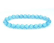 Aqua Blue Transparent - 25 8mm Round Czech Glass Faceted Fire Polish Beads