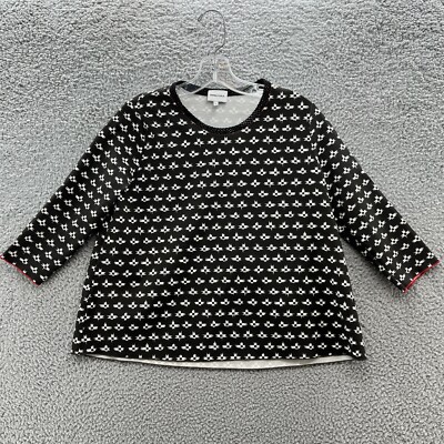 Bimba Y Lola Top Women Large Black White Print Red Trim
