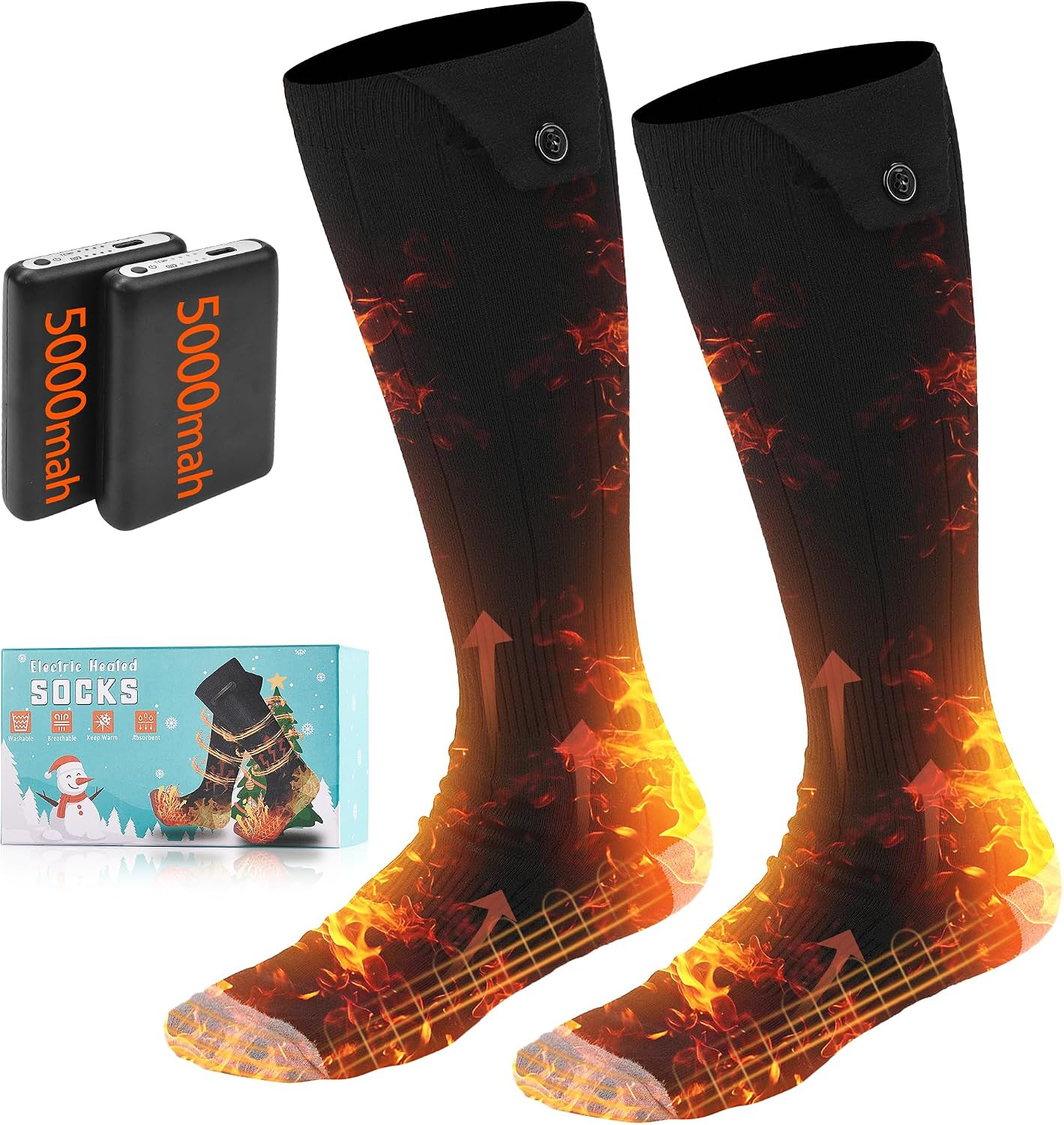 Calcetines térmicos para hombre mujer, calentador de pies con batería recargable de 5V 5000mAh