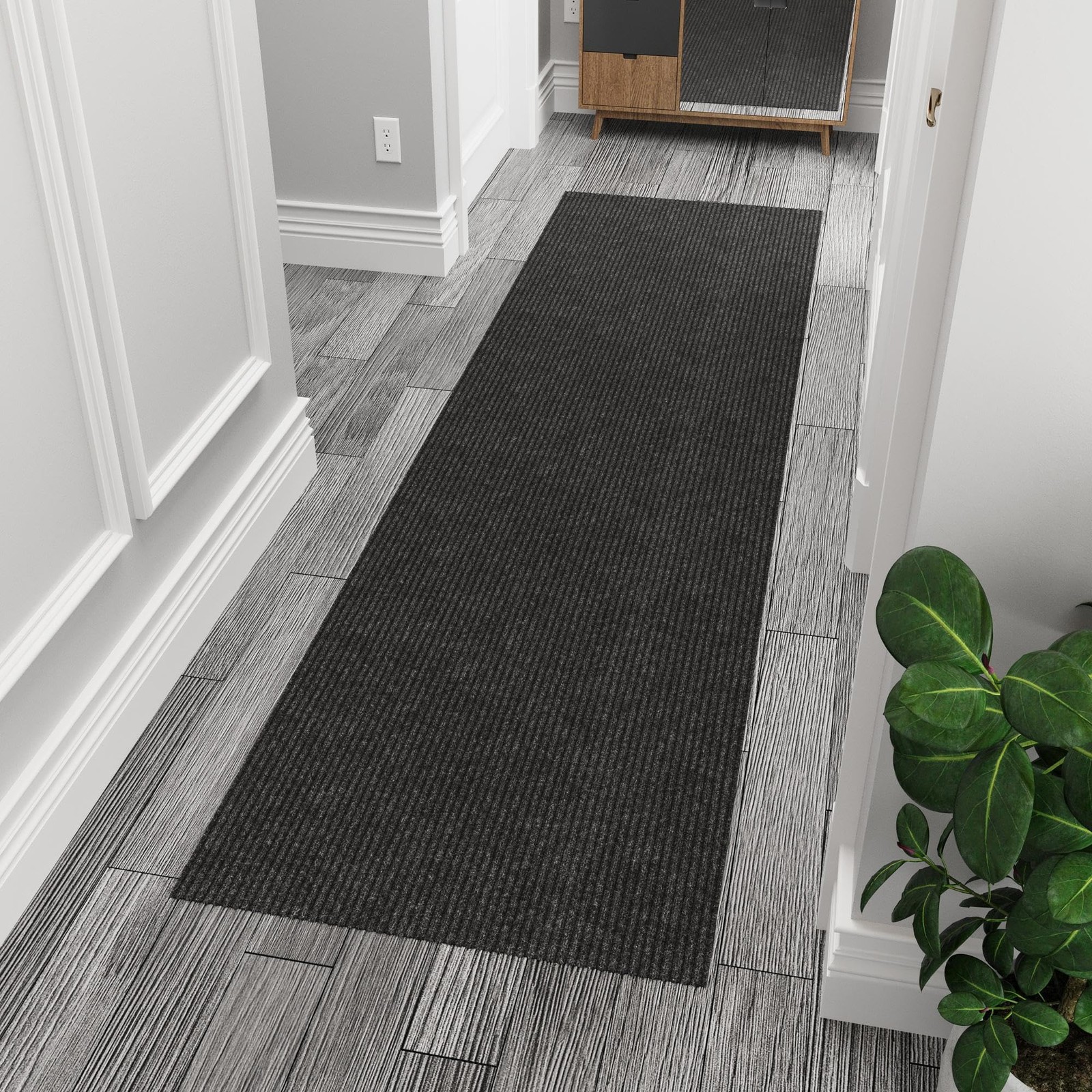 Ottomanson Non-Slip Rubberback 3x9 Indoor Outdoor Runner Rug for Hallway in Solid Design