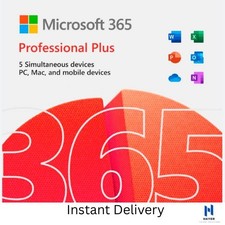 Microsoft 365 Office Professional 5 Device PC/Mac Sent today by Email/Chat