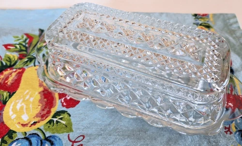 Vintage Anchor Hocking "Wexford" Clear Pressed Glass Covered Butter Dish