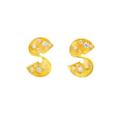 24K Feingold S-Form Fächer Moissanit Ohrstecker Koordinaten Set KXJ0004