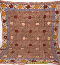 Handmade Suzani Cotton Throw Indian Hand Embroidery Boho Bedcover Vintage Quilt