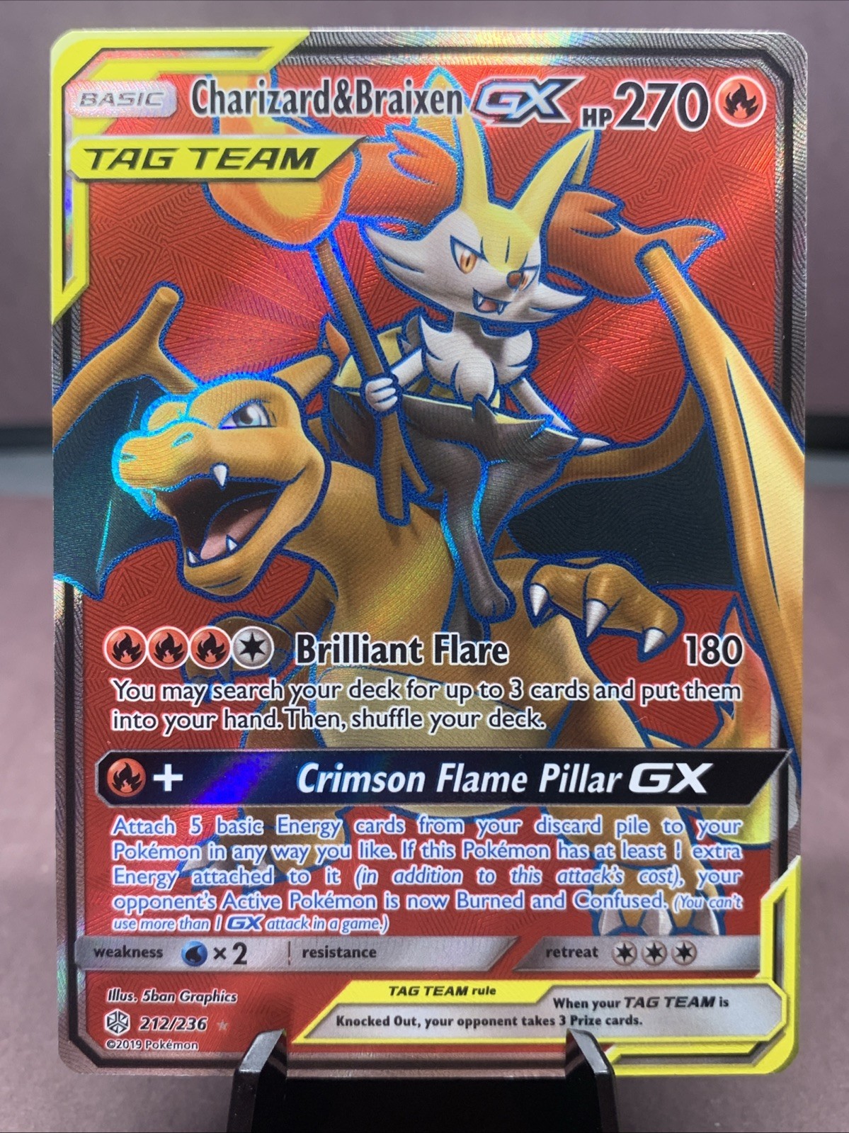 Pokémon TCG Charizard & Braixen GX TAG TEAM Full Art Holo 212/236 NM
