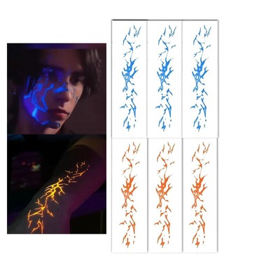 6pcs Lightning Glow-in-the-Dark Tattoo Stickers, Luminous Temporary Tattoos