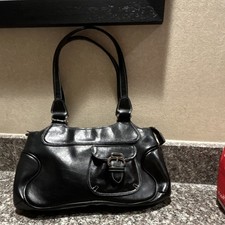 Women s Black Satchel Top Handle Bag with Sil...