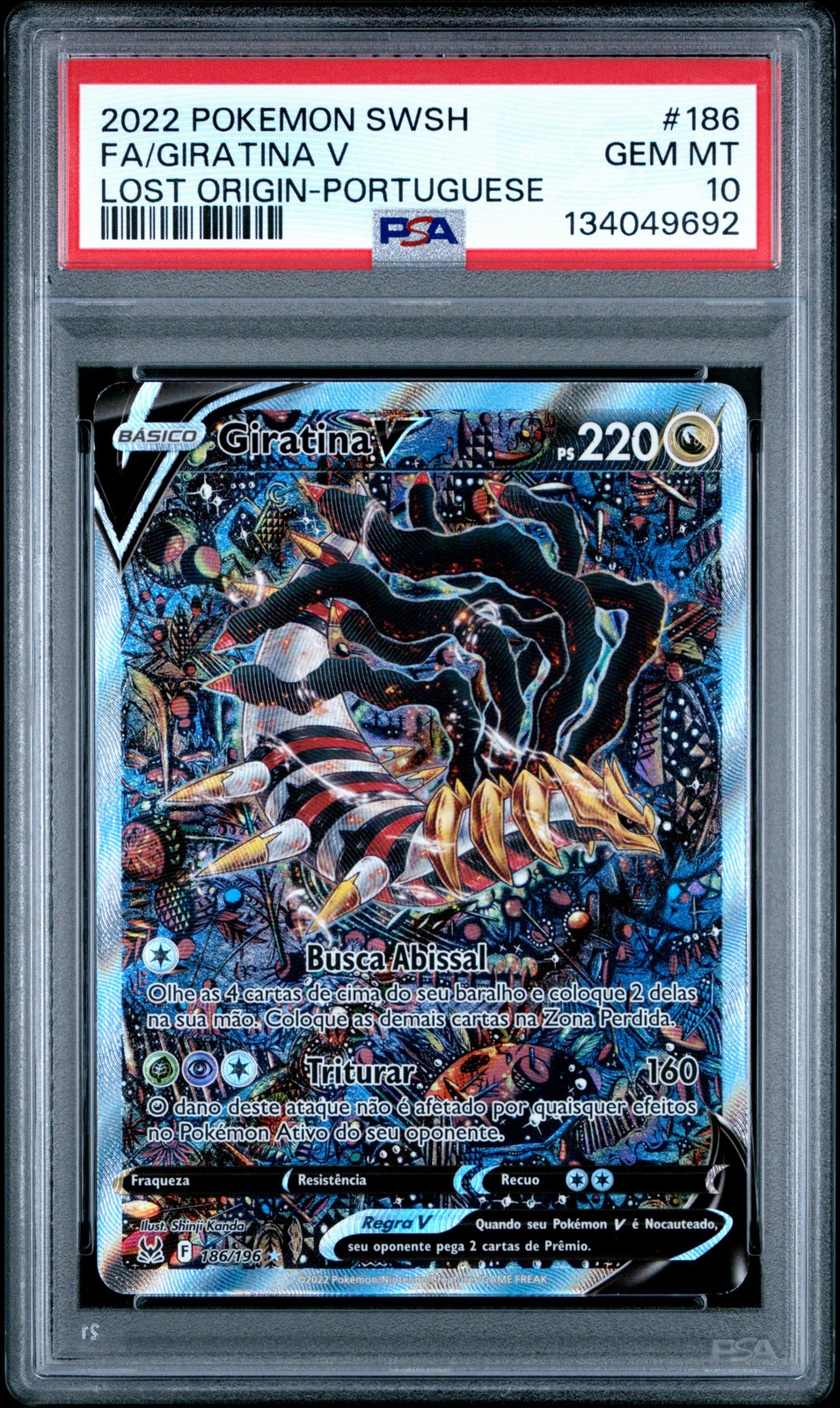 2022 POKEMON LOST ORIGIN PORTUGUESE FULL ART #186 GIRATINA V PSA 10