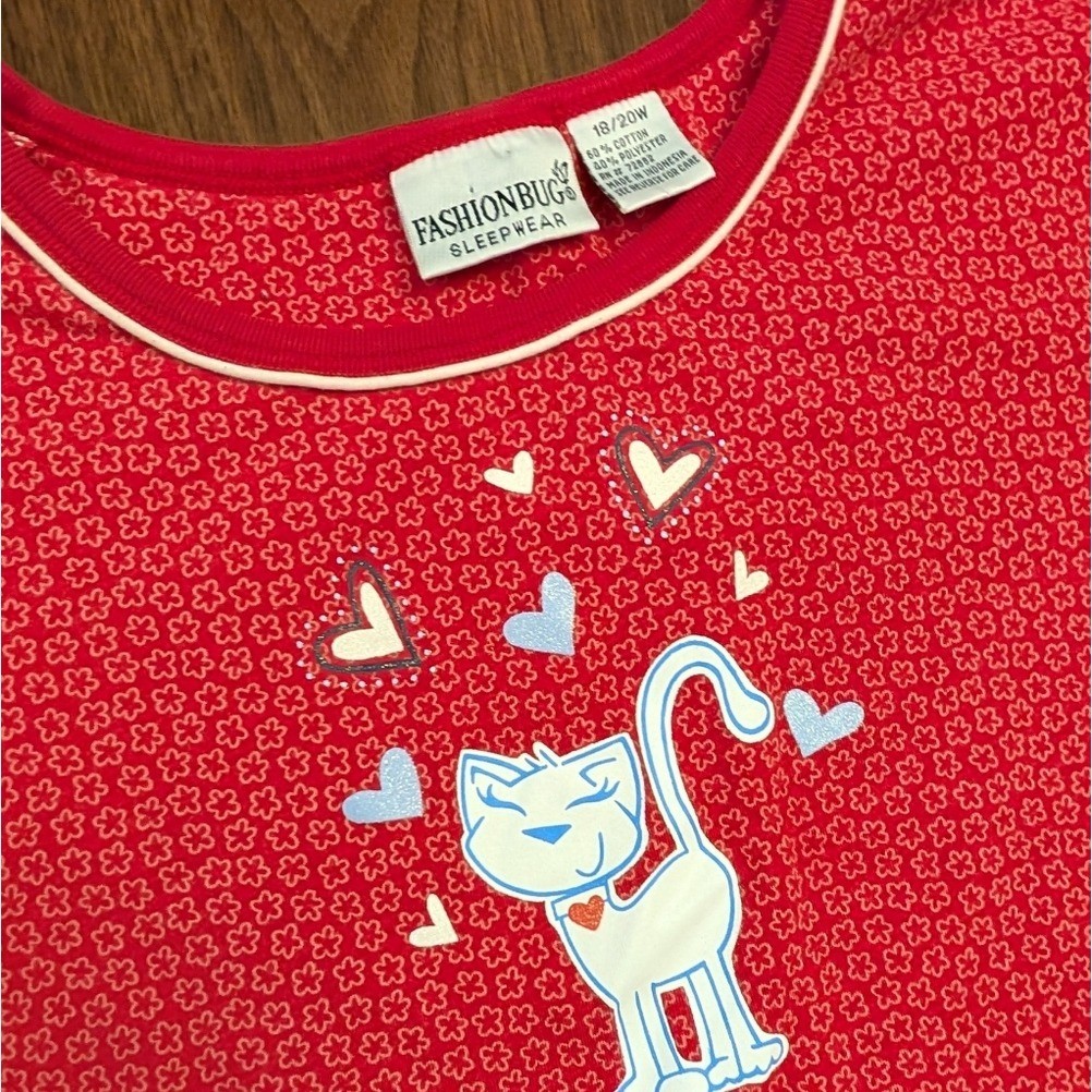 90s Y2K Vintage Fashion Bug Women's Cat Hearts Valentine's Day Shirt Top 18/20 W image 2