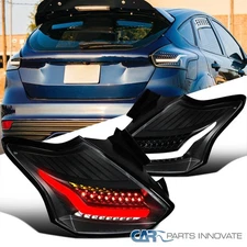 Fit 15-18 Ford Focus Hatchback LED Black Rear Tail Lights Brake Lamps Left+Right