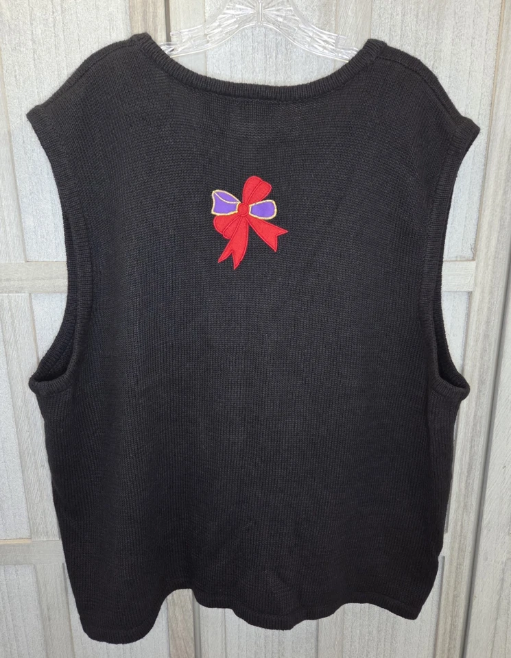 Chaleco Suéter Navidad Vintage Bobbie Brooks Mujer Talla 22/24 Bordado Negro Foto 2 de 4