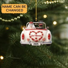 Personalized Just Married Christmas Ornament Newlywed Gift Wedding Car Ornament