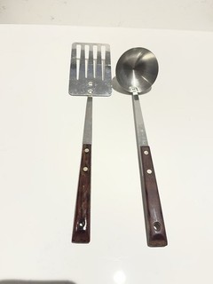 2 X Utensili Vintage Prestige Manico in Legno Mestolo per Fette di Pesce