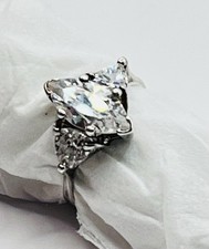 Vintage Marquise Cut Ring Cubic Zirconia  2 Side Triangle Stones Sterling 925