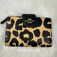 COACH Medium Corner Zip Wallet With Leopard Print In Leather CBT25 NWT