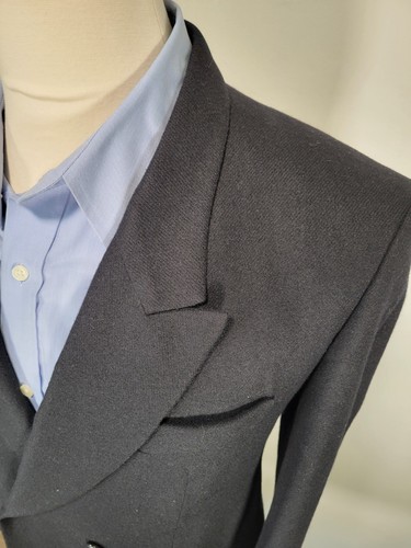 Bespoke Double Breasted 42S Wool + Cashmere Flannel Suit Black Full Canvas 35x30 - Picture 3 of 8