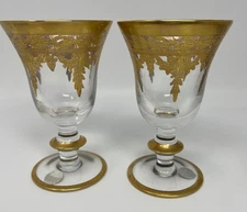Set Of 2 Arte Italica Clear Gold Water Wine Glass Italy Elegant Etched Gold Rim