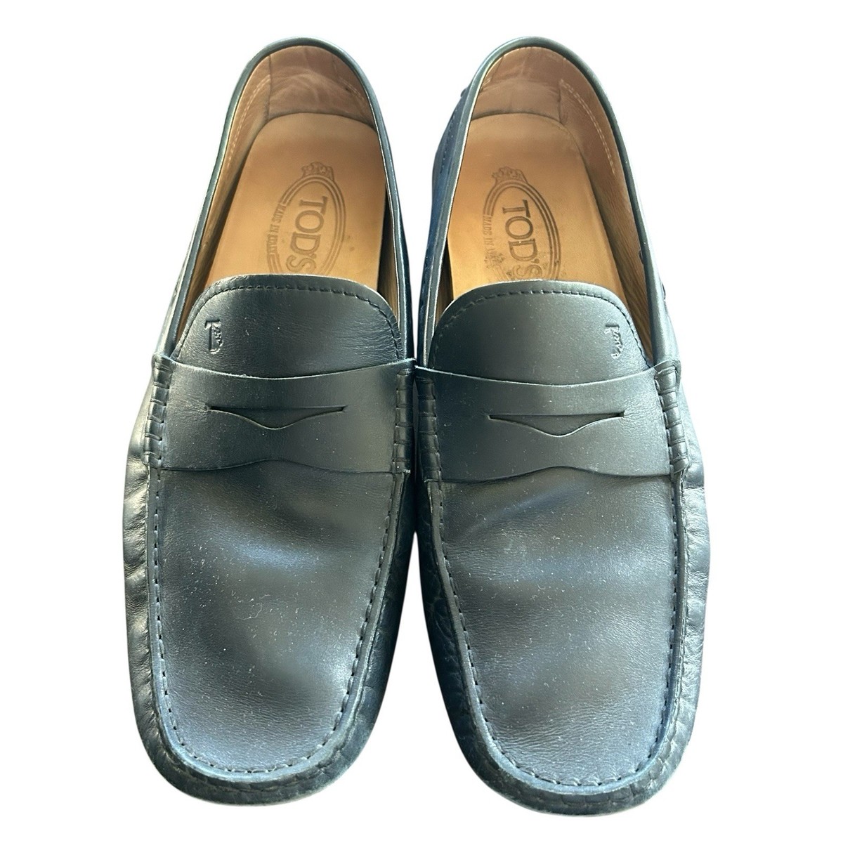 Tod's Blue Leather Penny Driving Loafers Gommino Pebble Sole Men's