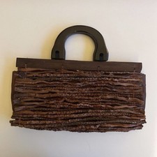 Vintage Branch Handbag, Brown Wooden Top Handles Handmade Purse