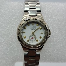Vintage Guess Waterpro Women Watch 26mm Silver Tone Band , Runs