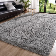 Fluffy Area Rug for Bedroom Living Room, 6 x 9 Feet Gray Shaggy Rug Super Sof...