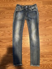 Rock Revival Jeans Womens 26 Blue Skinny Stretch Denim Embroidered Pockets Studs