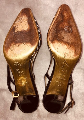 Roger Vivier Slingback Pumps 9 Black Abstract Dot Animal Print Canvas Italy 39 - Picture 9 of 11