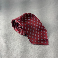 Vintage Christian Dior Men's Silk Necktie Short Red Geometric Diamond Argyle