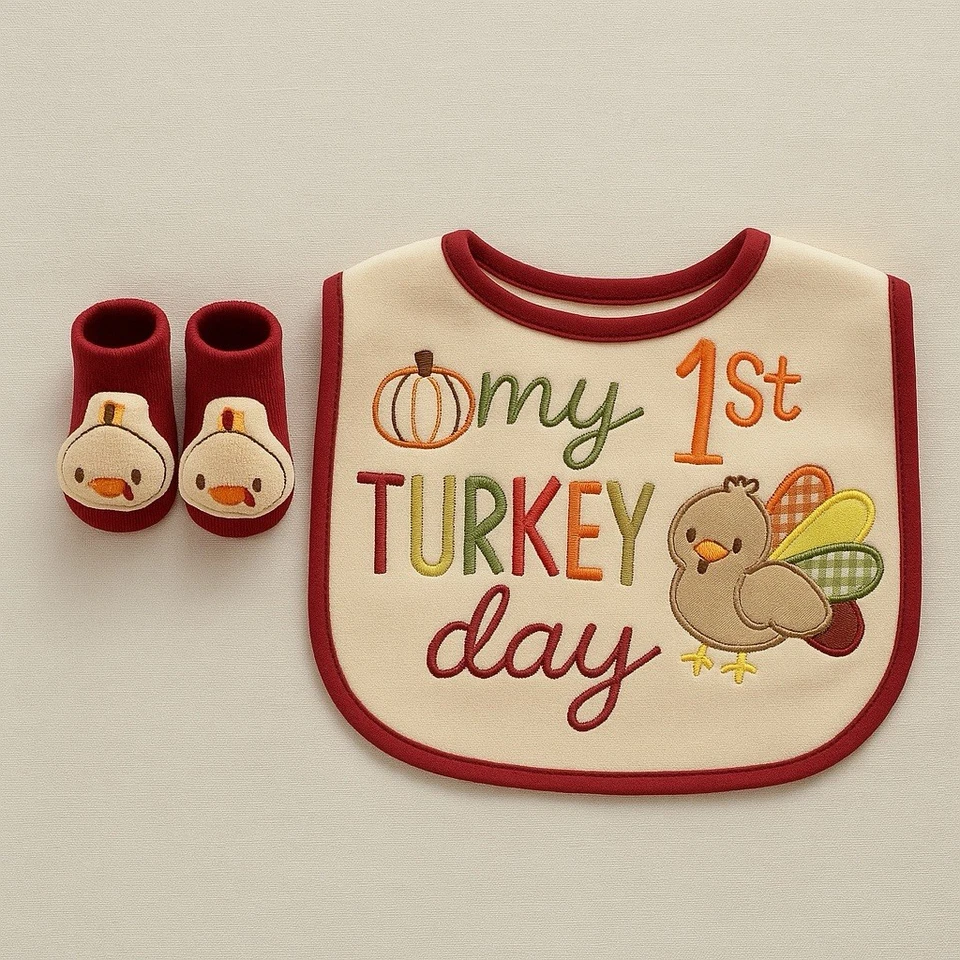 Babero Baby Essentials “My 1st Turkey Day” - Frontal 100% algodón Foto 2 de 2
