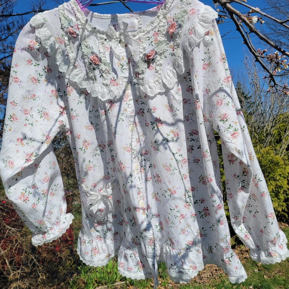 Adorable Girls Shabby Chic Pajamas 100% Cotton Tea Party Garden Lg 12 Coquette - Image 3 of 4