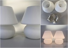 COPPIA LAMPADA TAVOLO VINTAGE ABATJOUR FUNGO VETRO MURANO OPALINO ø 17 x 19 cm/h