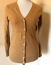 Cashmere merino wool Women's Brown Knit V-Neck Button-Front Cardigan Sweater XS