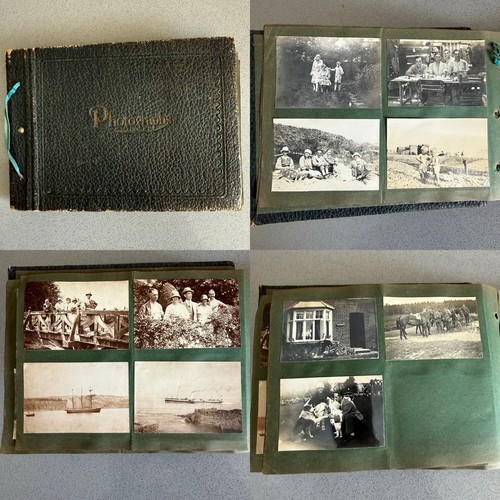 Antique Photo Album WW1 Era Army Cavalry Beach Paddle boat Fashion B&W (M
