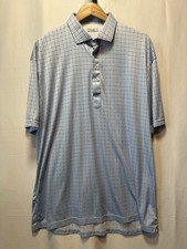 Collars And Co Polo Shirt Men XL Blue Check Performance Golf Short Sleeve Casual