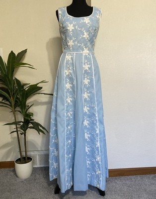 Alfred Werber VTG 60s Formal Maxi Dress 4 Blue Stripe Floral Embroidered Wedding | eBay Alfred Werber VTG 60s Formal Maxi Dress 4 Blue Stripe Floral Embroidered Wedding | eBay