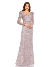 NWT Mac Duggal Embroidered Lace Appliqué Long Sleeves Gown Mocha Size 12