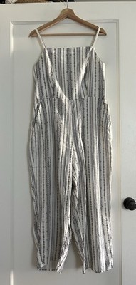 Old Navy Camisole Jumpsuit, Black And White Linen Blend, Size Large