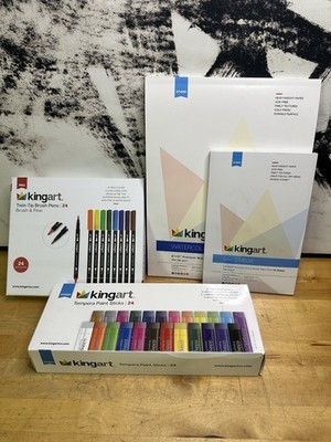 Kingart Bundle Tempera Paint Sticks Brush Pen Markers Watercolor Pad Mixed Media
