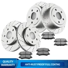 Front Rear Slotted Brake Rotors Brakes Pads Kits Fit 2007-2017 Jeep Wrangler JK