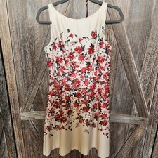 Ann Taylor Loft Dress Women's Size 0 Ivory Red & Black Floral Sleeveless A-Line