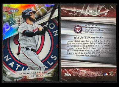 2016 Bowman's Best Bryce Harper #34 Gold Refractor Philadelphia Phillies