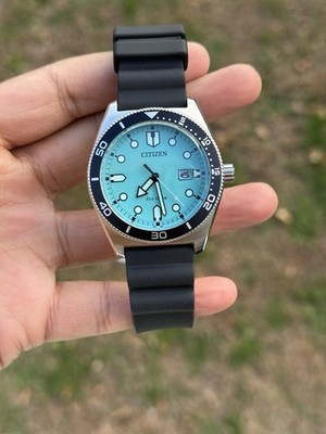 ダイゴ Citizen Men's Eco-Drive Marine Turquoise Dial Black Rubber Strap