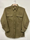 Vintage WWII US Military Army OD Wool Button Up Long Sleeve Shirt 1940s Sz L/XL