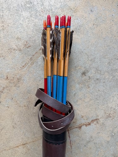 Rare Vtg Leather Quiver + Ben Pearson Original Arrows Native American Antique