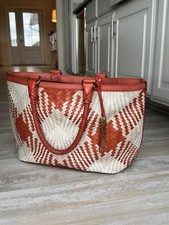 Cole Haan Woven Leather Tote Coral Ivory Larg...