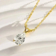 2Ct Pear Cut Lab-Created Diamond Solitaire Pendant Chain 14K Yellow Gold Plated